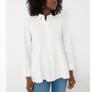 Pomander Place White Ashlen Blouse Tiered Button Front Size M
